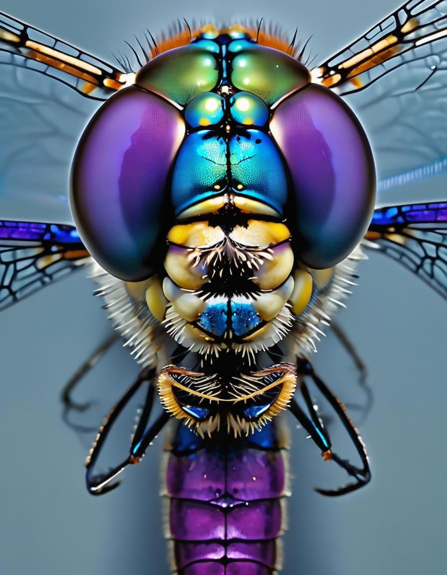 Detailed Macro Photograph of a Metallic Blue Dragonfly