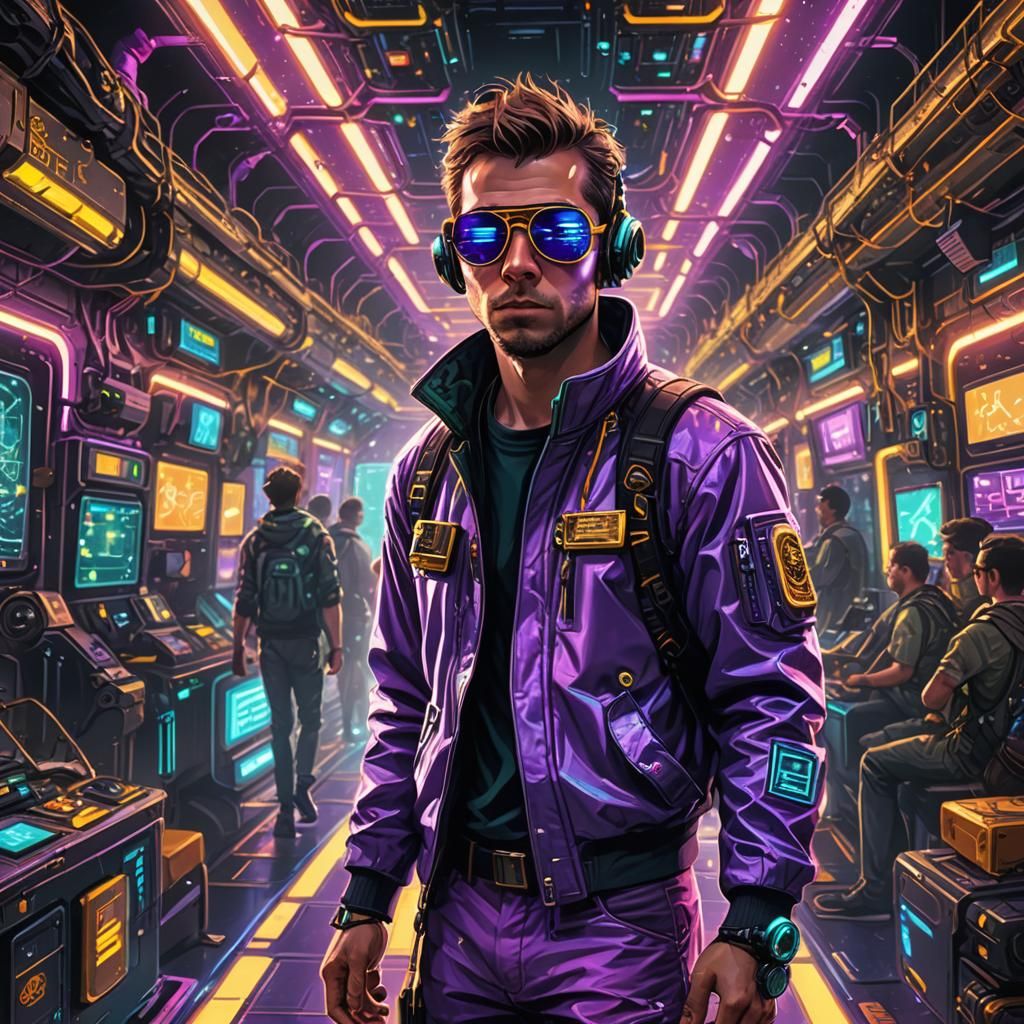 Cyberpunk Space Monkey on Neon Space Station