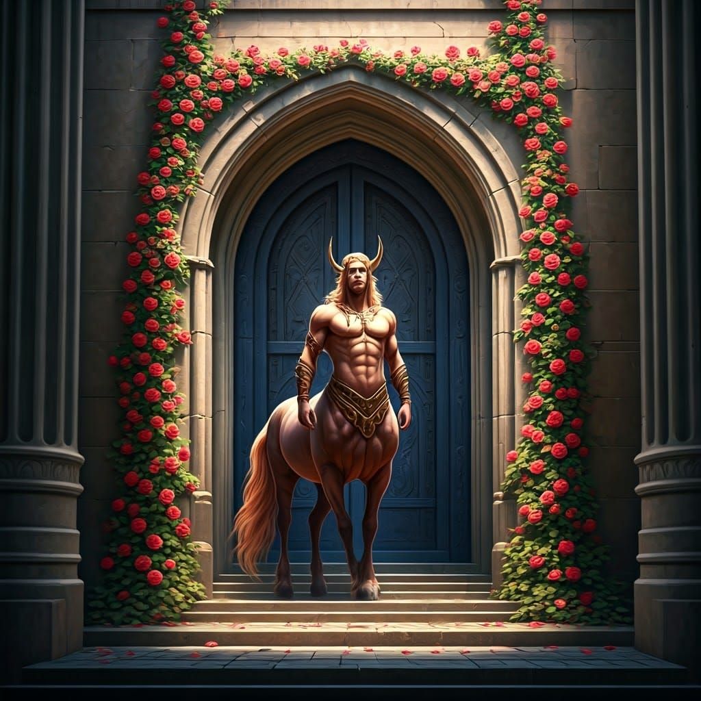 Centaur Under Rose Archway: Fantasy Concept Art