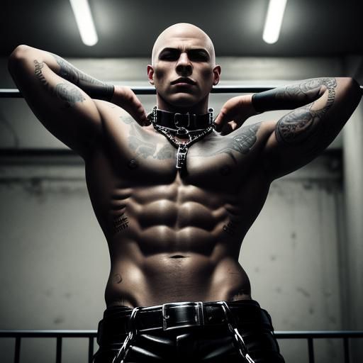 Hyperrealistic Gay Skinhead in Prison Cell