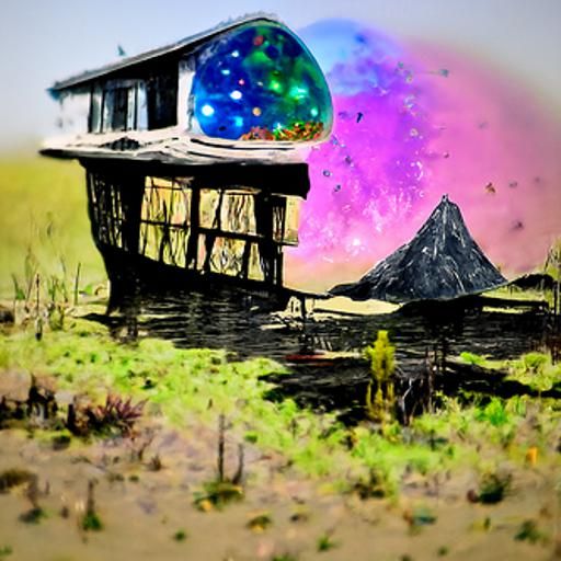 Cabin on Floating Island: Post-Apocalyptic Astral Art