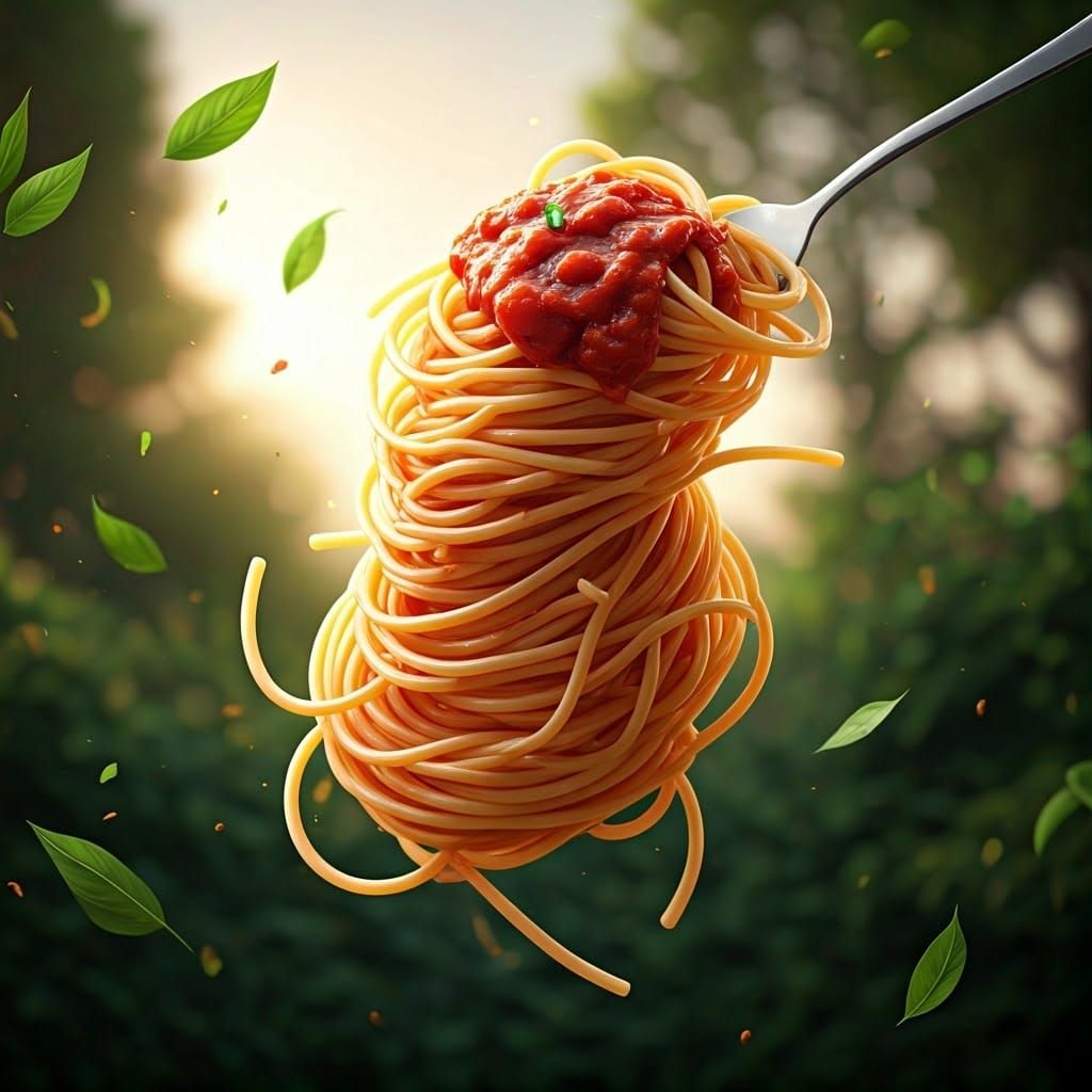 Spaghetti Suspended in Air as Digital Matte Painting