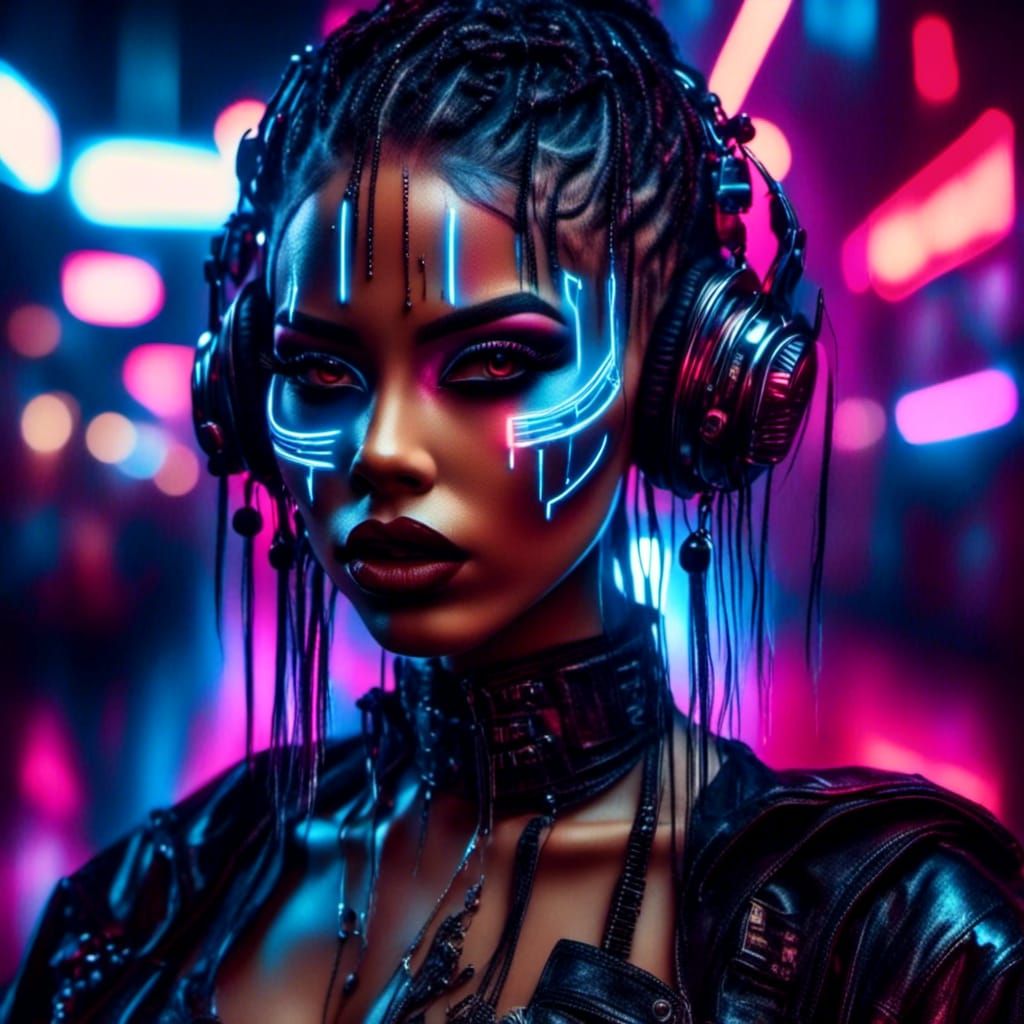 Hyperrealistic Cyberpunk Portrait with Neon and Grunge Effec...