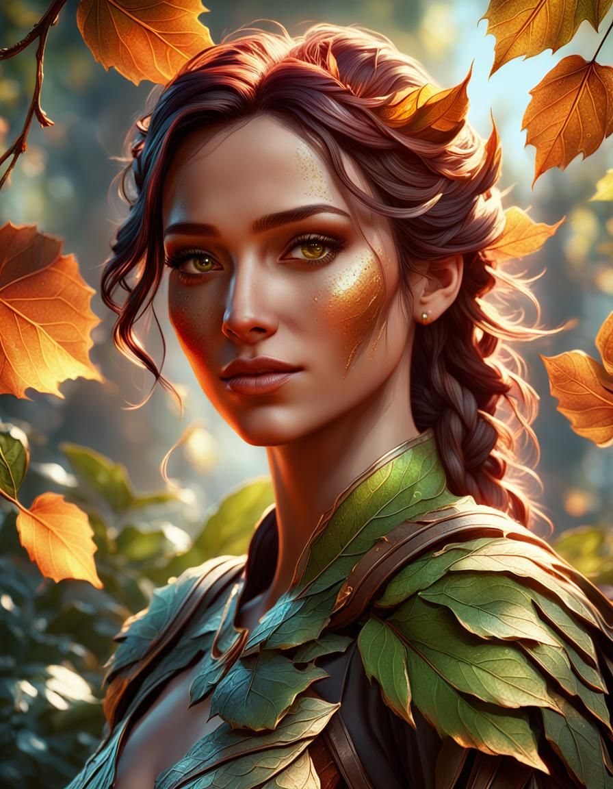 Young Woman Covered in Leaves, Fantasy Art