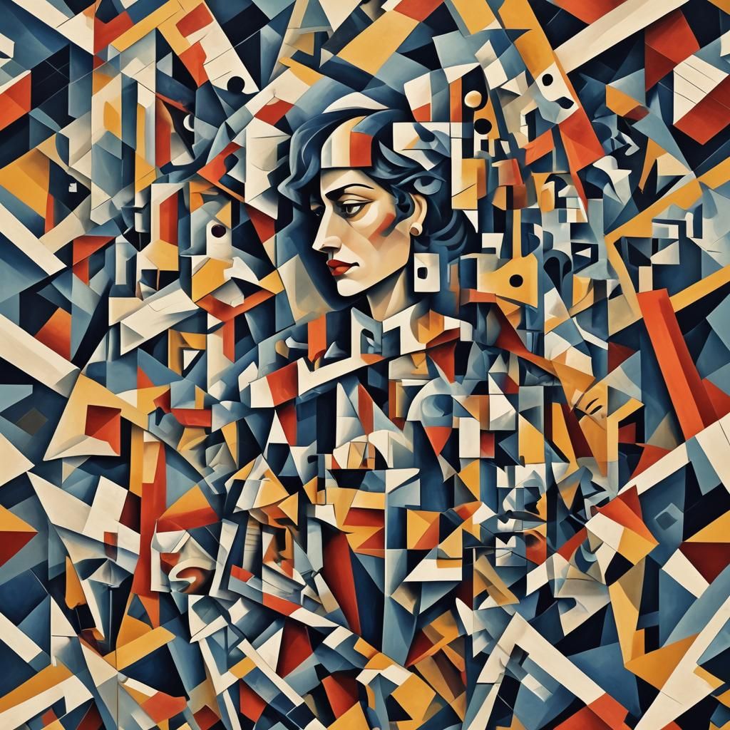 Cubist Princess in Geometric Art Deco Style