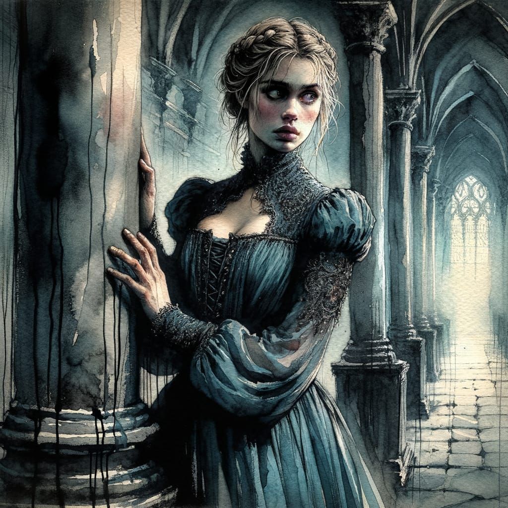 Norse Goddess in Gothic Watercolor Portrait