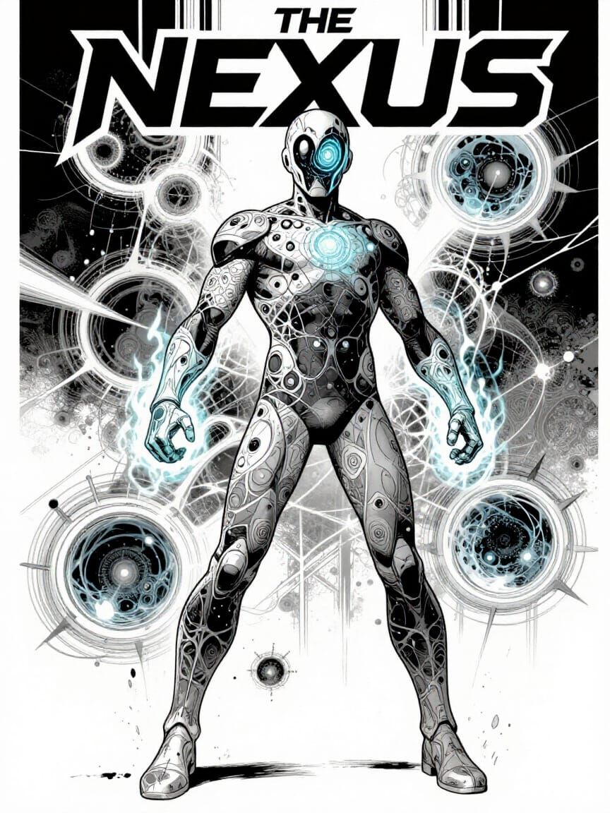 The Nexus Explorer in Fractal Suit Comic Cover Art
