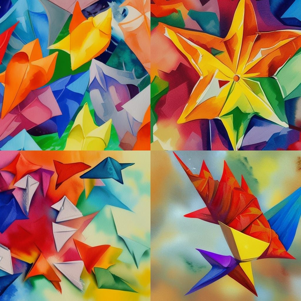 Origami in Gouache Style Impressionist Masterpiece