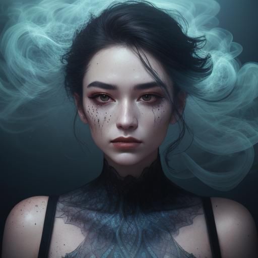 Woman Blending with Smoke in Hyperrealism Portrait