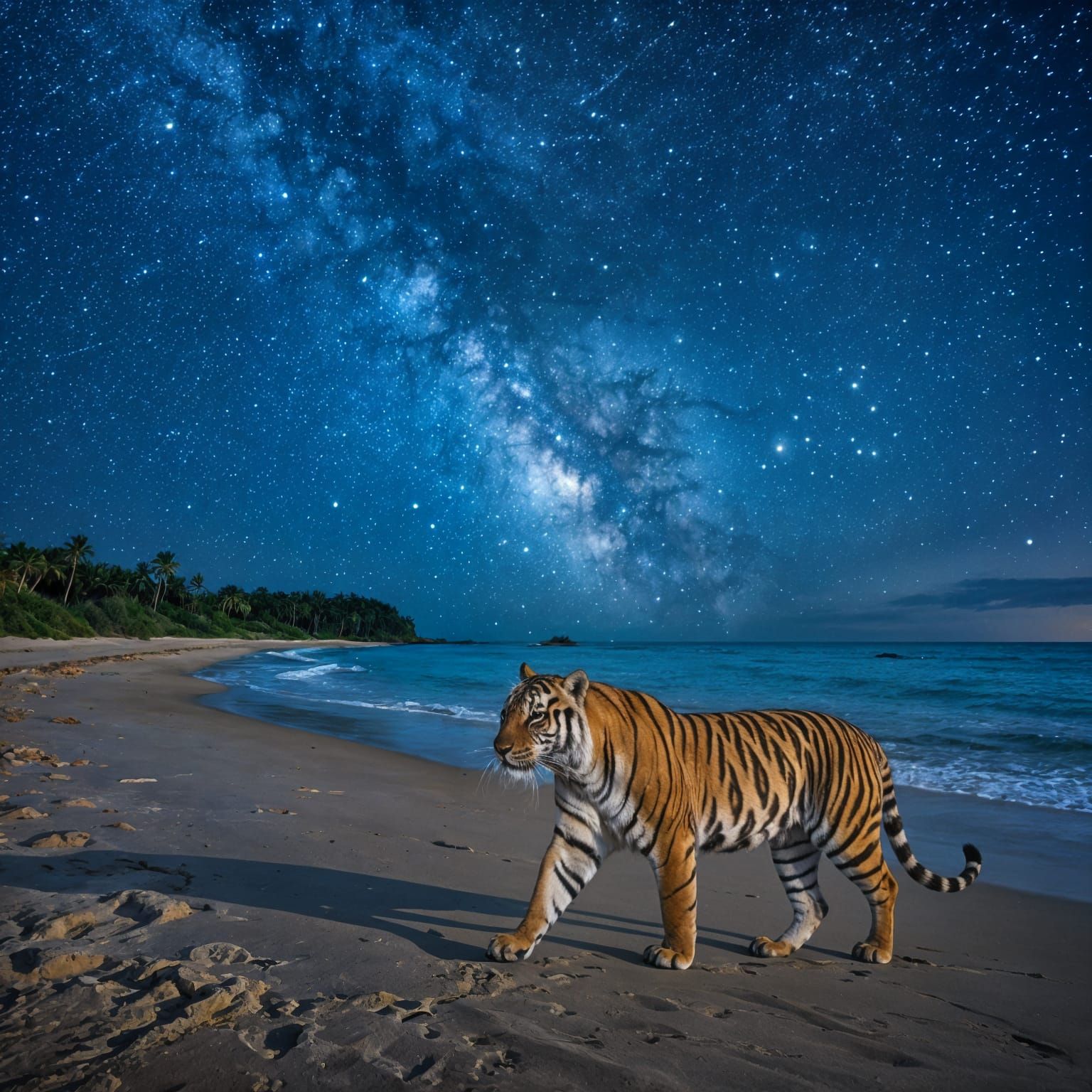 Bengal Tiger on Starry Beach