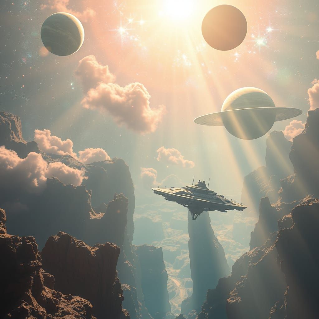 Surreal Cosmic Landscapes with Heavenly Light and Vibrant Co...