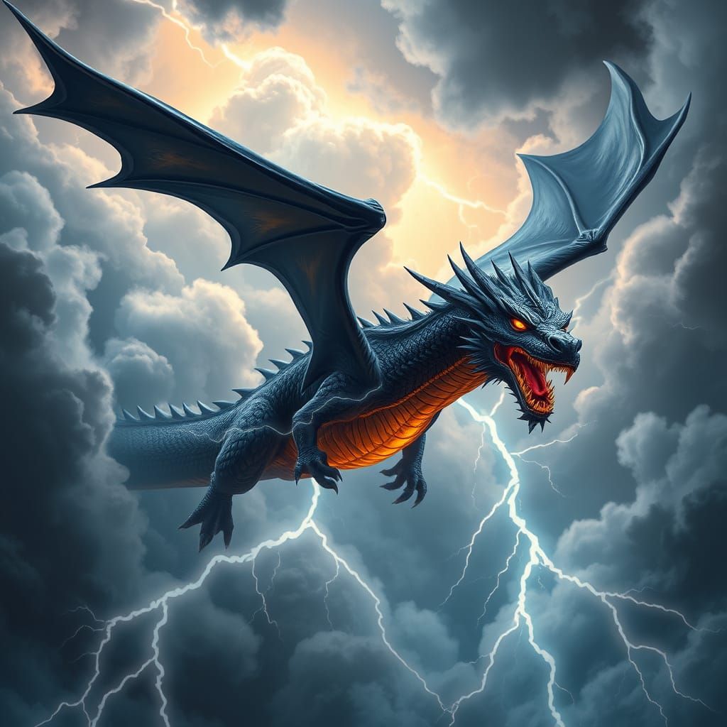 Godlike Thunder Dragon Soars Through Shattered Skies