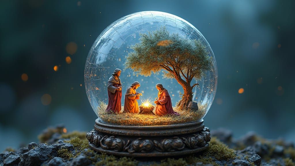 Nativity Scene Inside Illuminated Glass Sphere