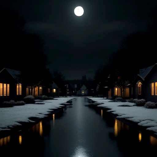 Night Cityscape Under Full Moon