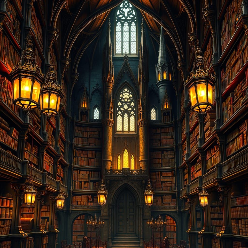 Fantasy Castle Amidst Ancient Tomes and Whimsical Wonder