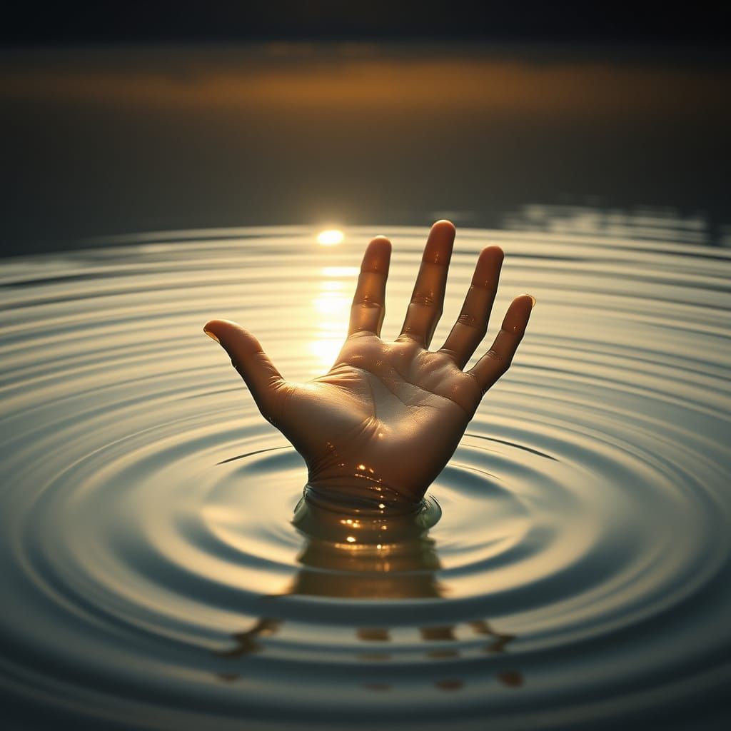 Translucent Water Hand Reaching from Lake