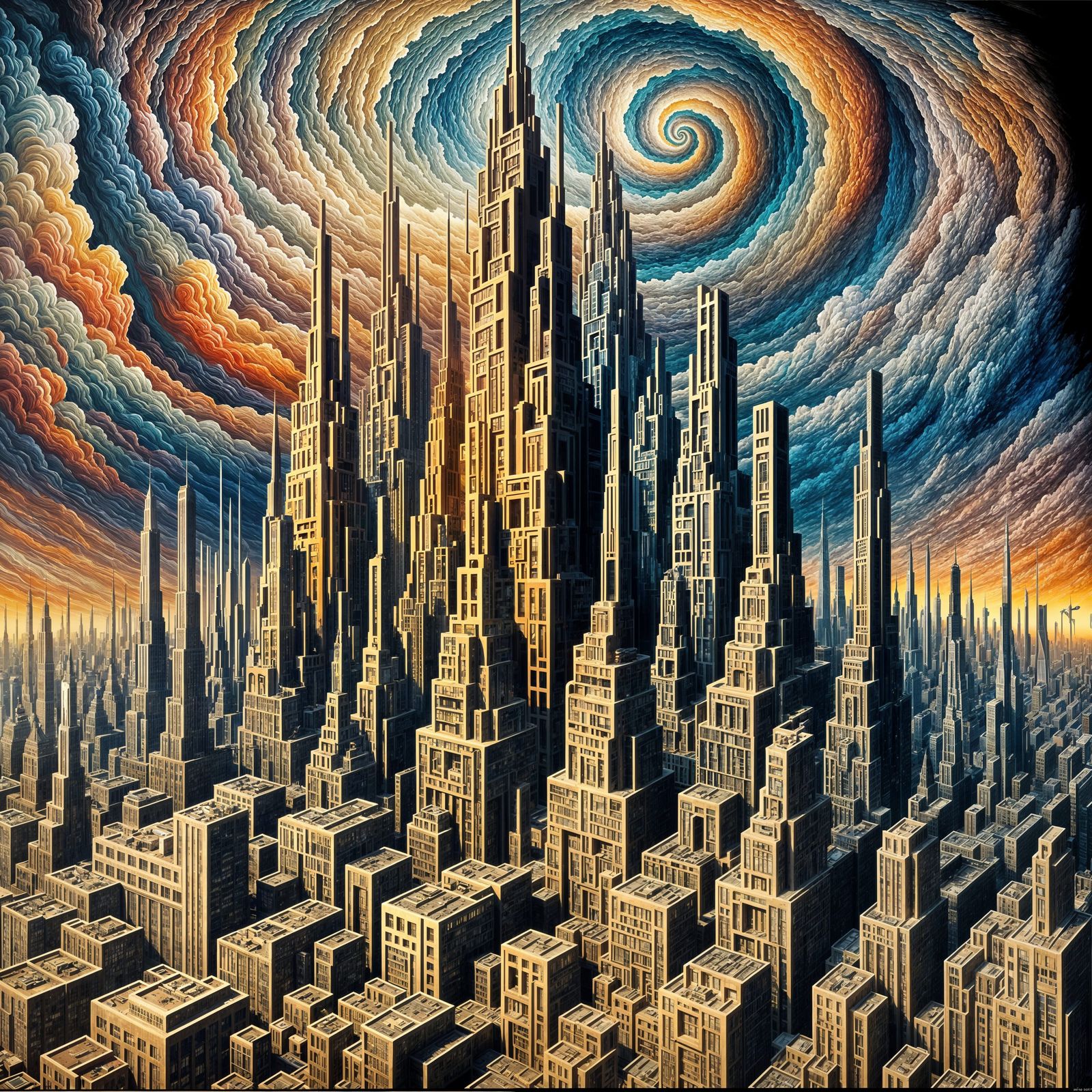 Surreal Metropolis: A Dizzying Dreamscape in Printmaking Sty...