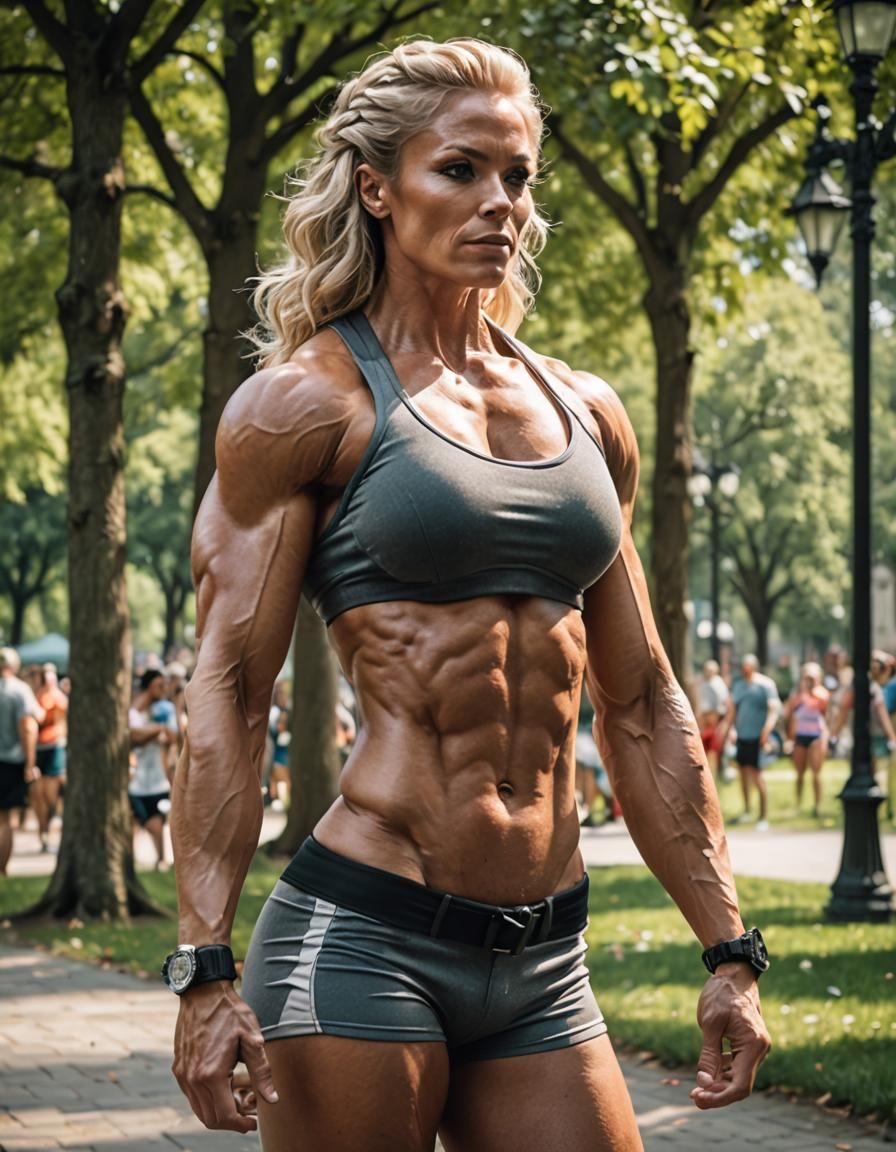 Muscular Bodybuilder in Park, Low Angle Photography