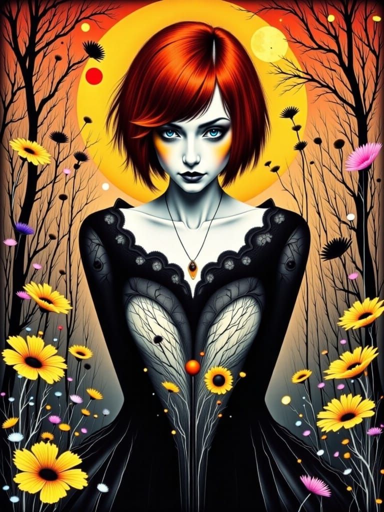 Gothic Woman with Red Hair as Hyperrealistic Art