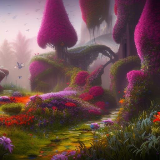 Detailed Flower Garden Concept Art in 8K