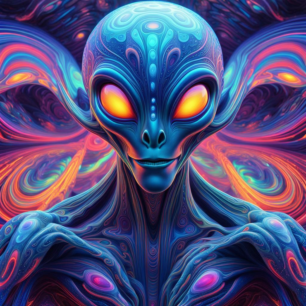 Joyful Alien in Psychedelic Digital Art