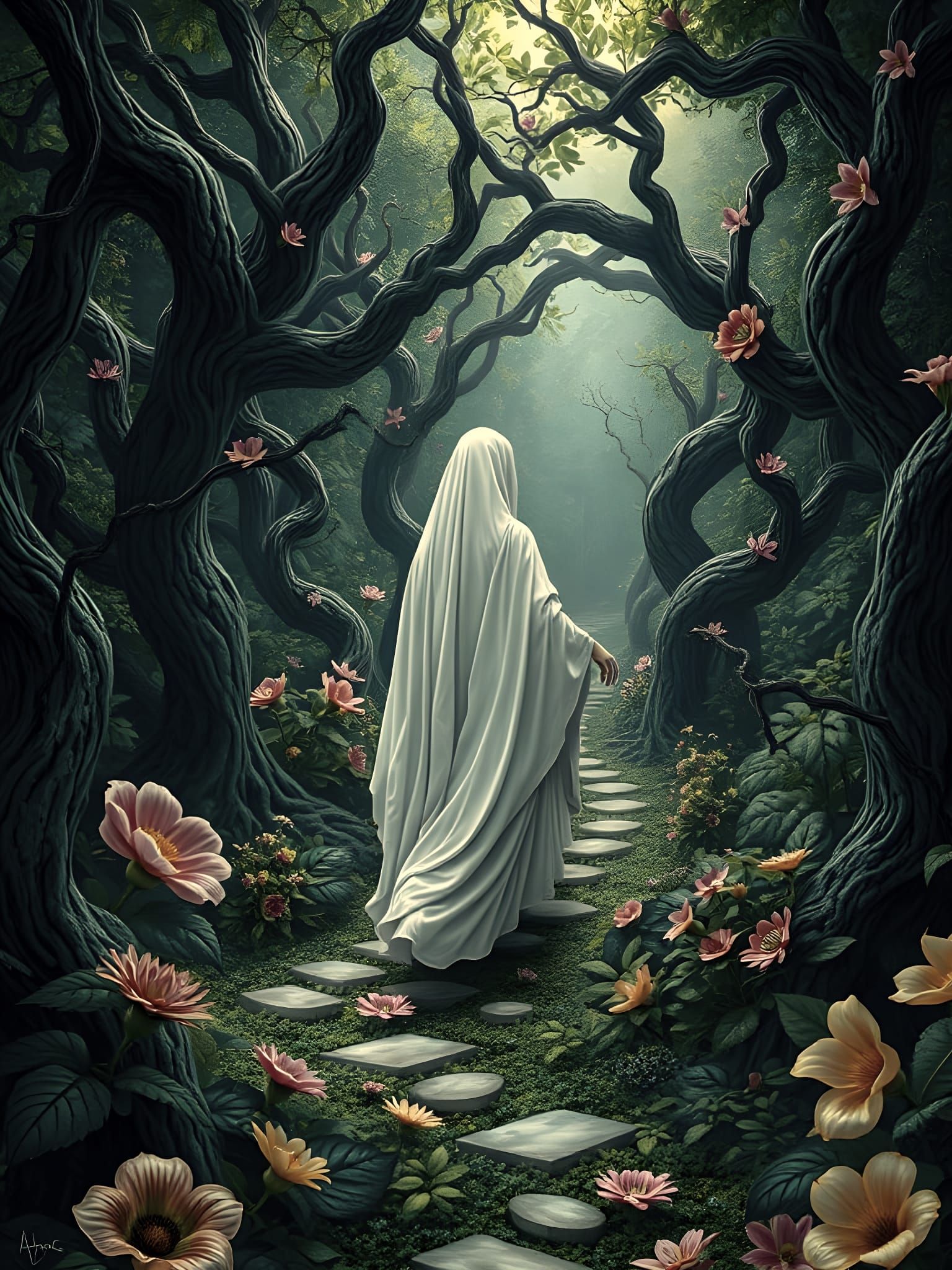 Visionary Garden Maze with Figure in White