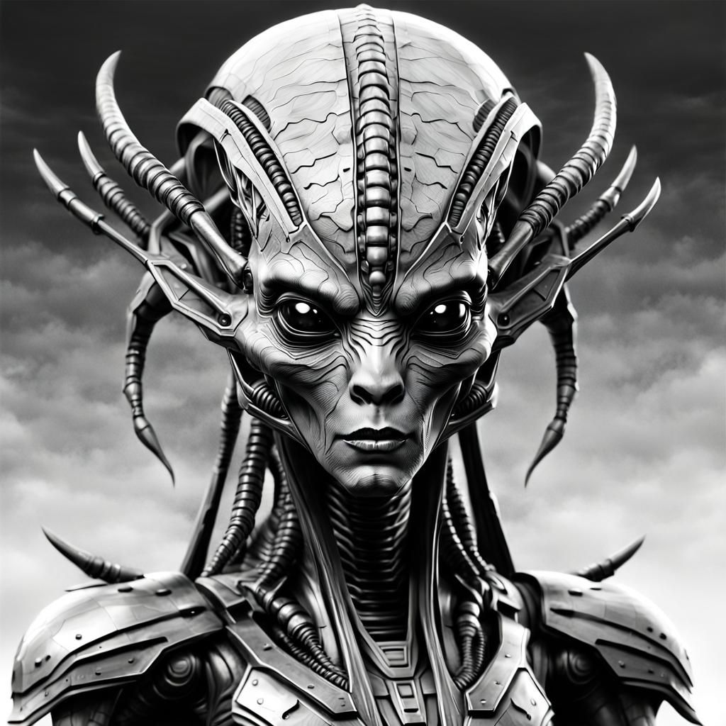 Grayscale Sci-Fi Humanoid Alien Queen