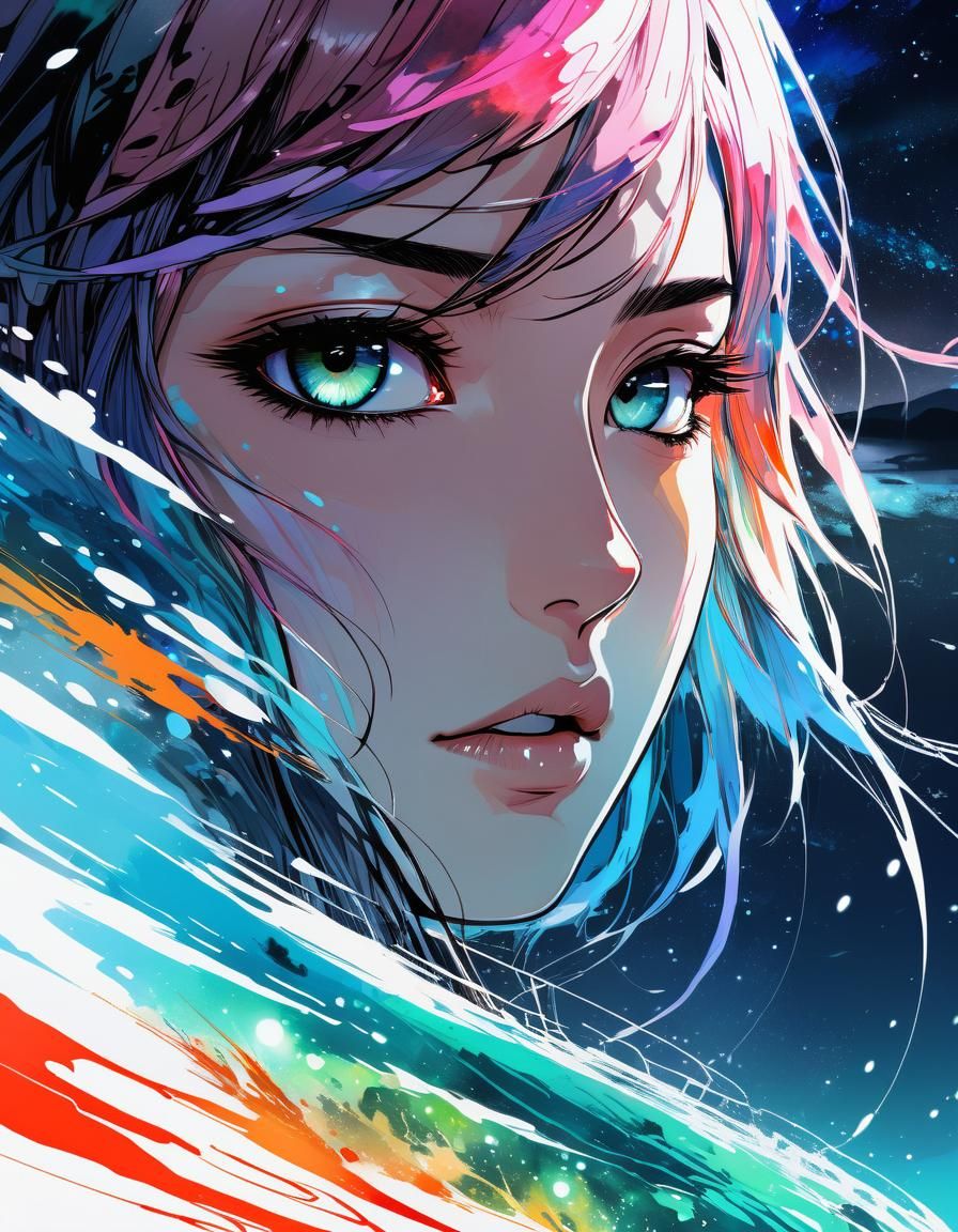 Anime Realism Watercolor of a Stormy Sea