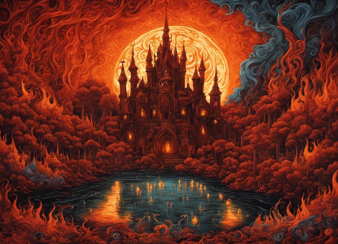 Gothic Fire Lake in Tim Burton Style