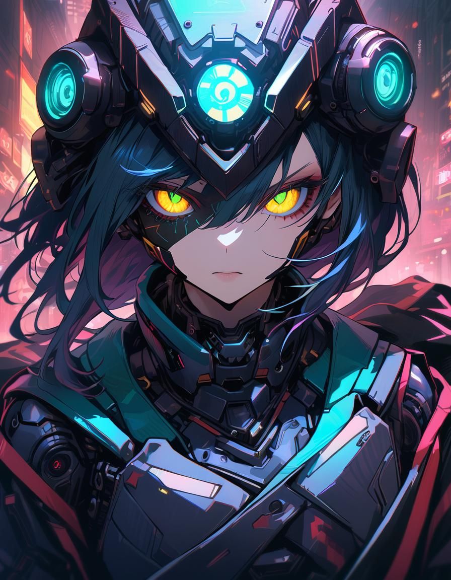 Cyberpunk Android Woman with Aqua Mechanical Eye