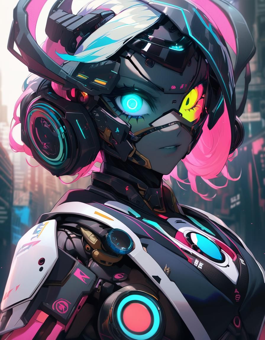 Cyberpunk Android Woman with Aqua Mechanical Eye