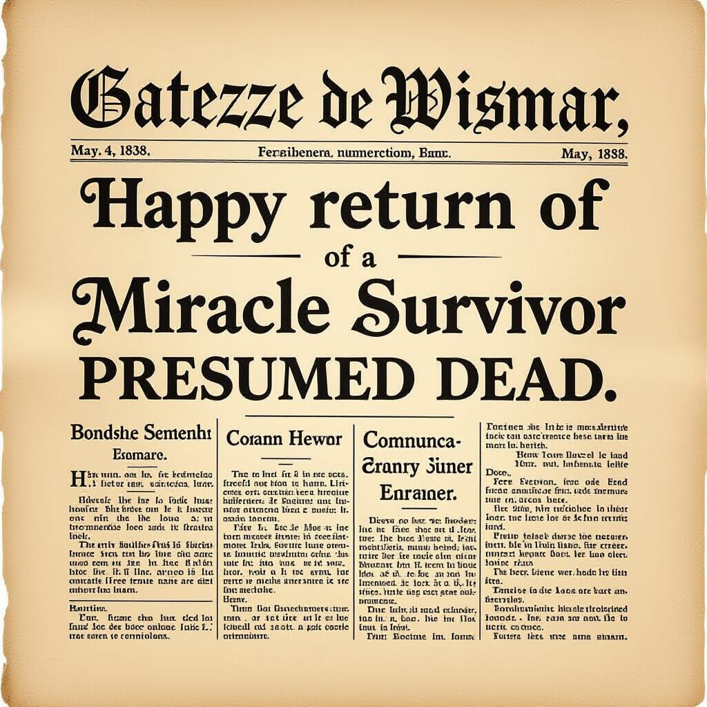 1838 Wismar Gazette: Miracle Survivor Headline in Vintage Et...