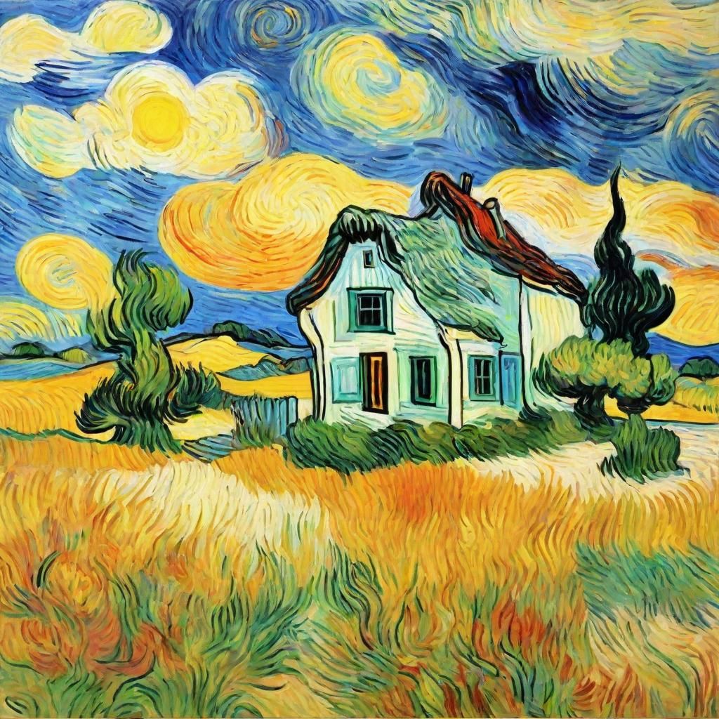 Psychedelic Cottage in Prairie as Impasto Painting