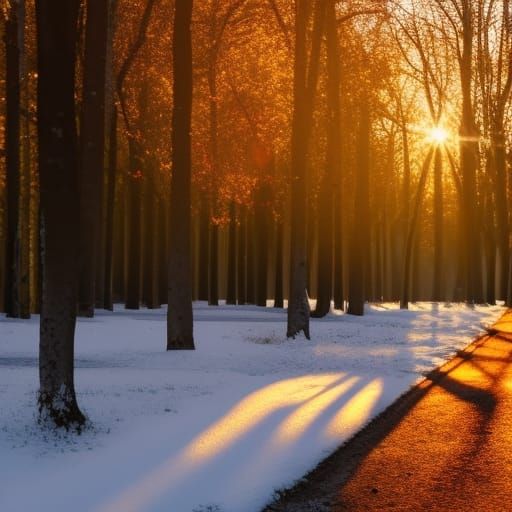 Vibrant Autumn Wood Landscape with First Snow