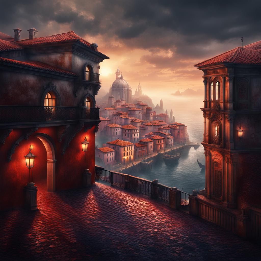 Dark Fantasy Port City with Italian Architecture