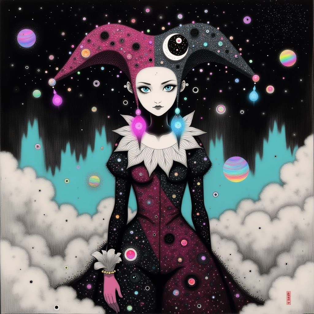 Harley Quinn Embodies Zodiac Magic in Neon Futurism