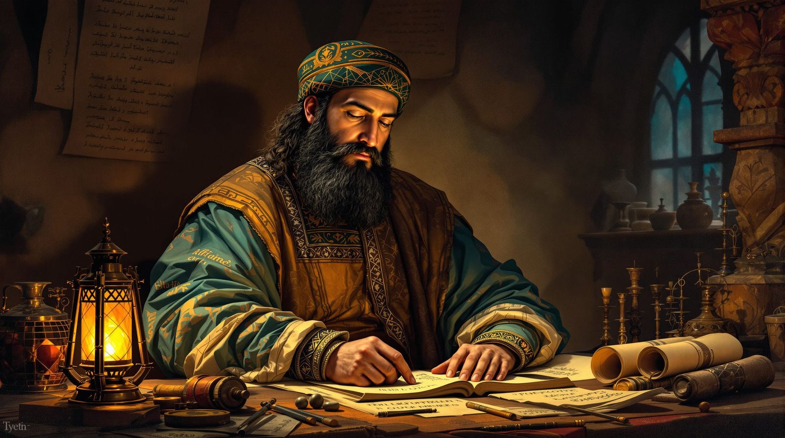 Al-Biruni Scholar in Historical Illustration Style