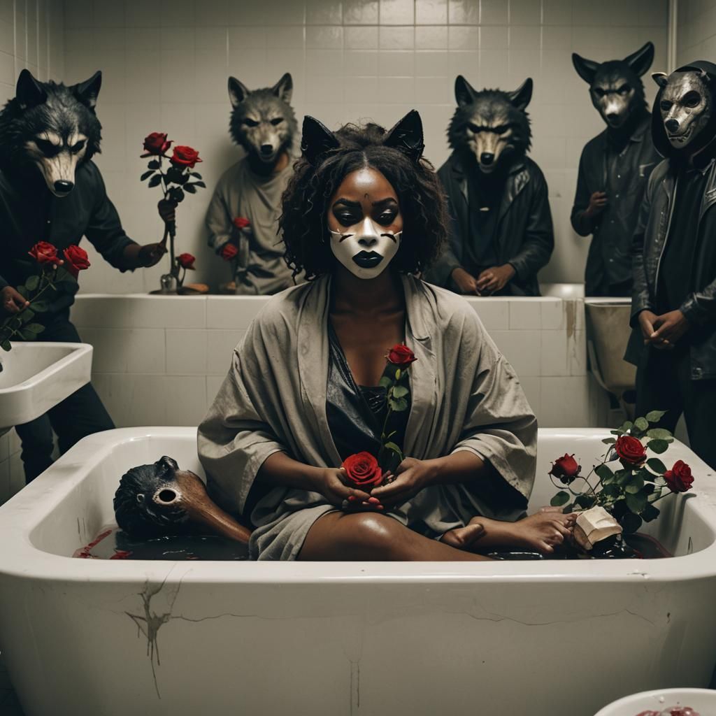 Woman with Rose in Gloomy Hospital, Dark Culture