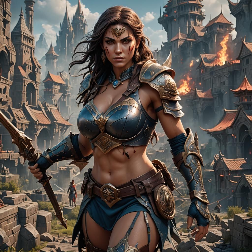 Detailed Matte Painting of a Giantess Warrior