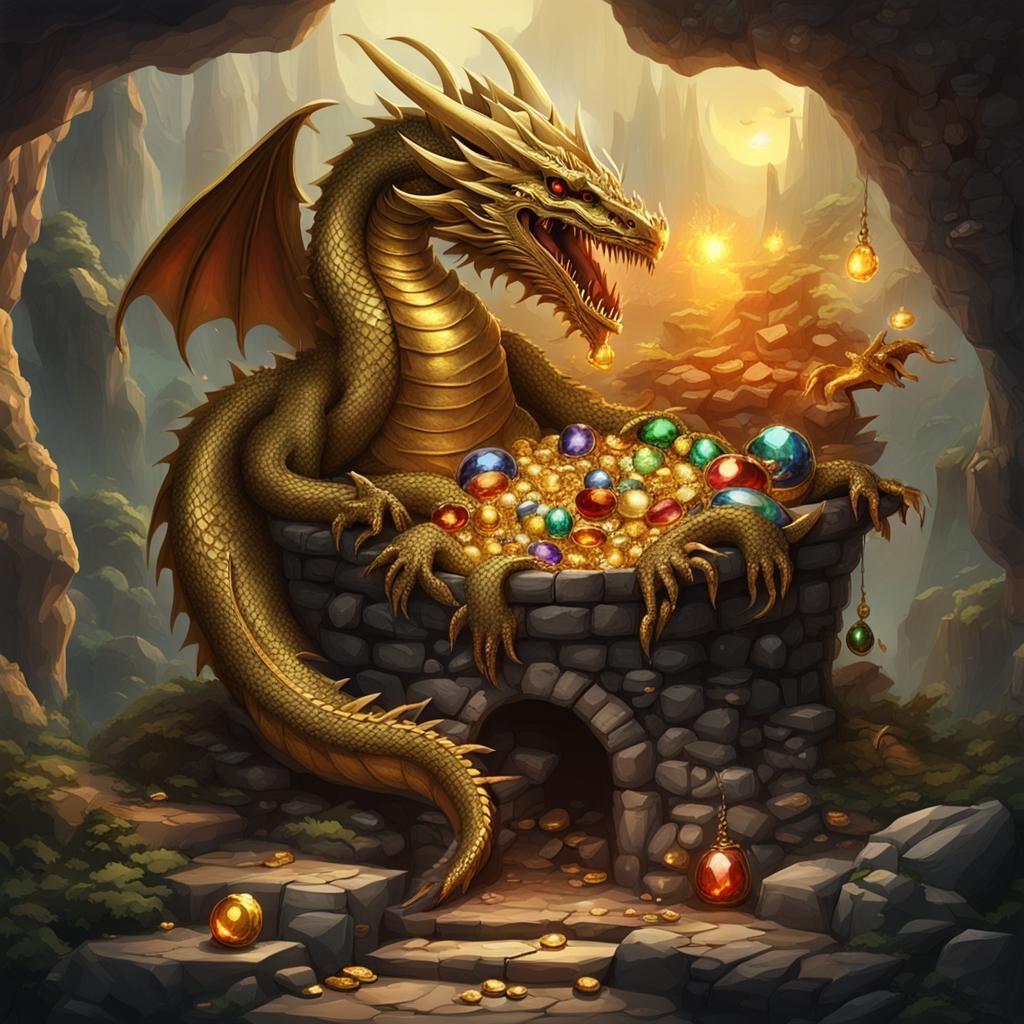 Dragon Guarding a Nest of Gold and Jewels