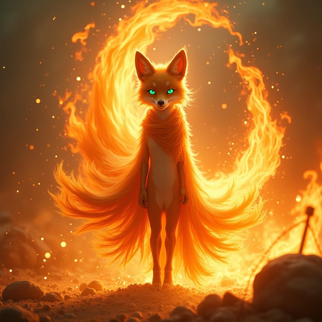 Fiery Fox in Swirling Vortex with Dynamic Lighting
