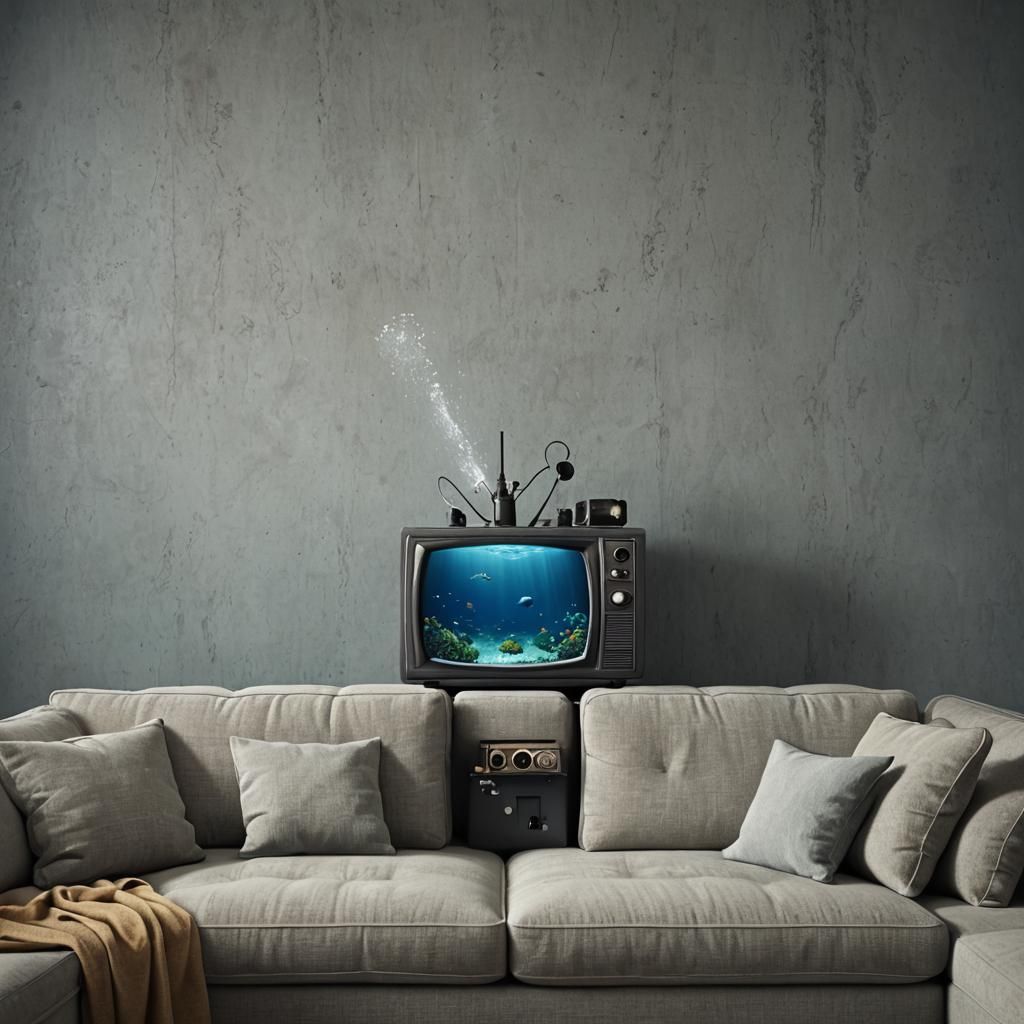Fish Undersea Watching TV on Sofa