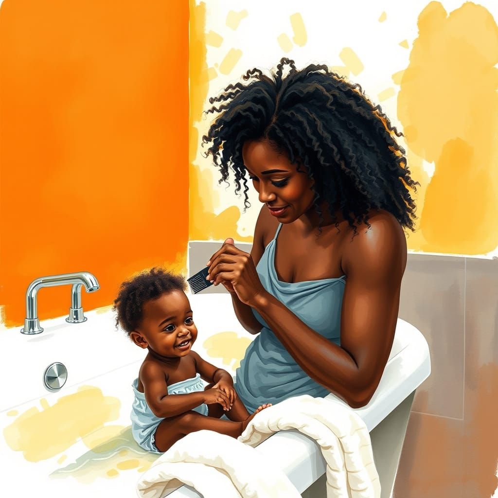 Serene Motherly Love in Vibrant Watercolor