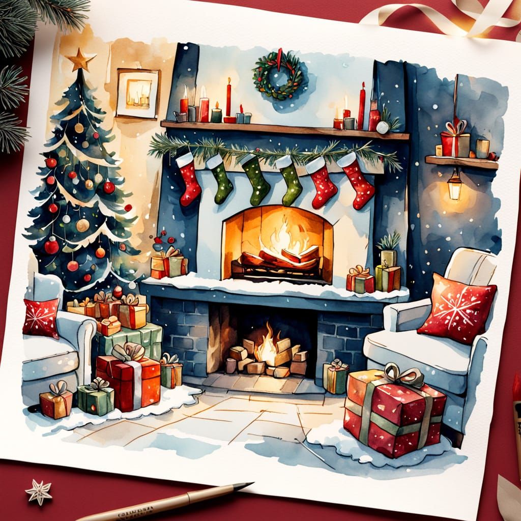 Cozy New Year's Watercolor Sketch Collage