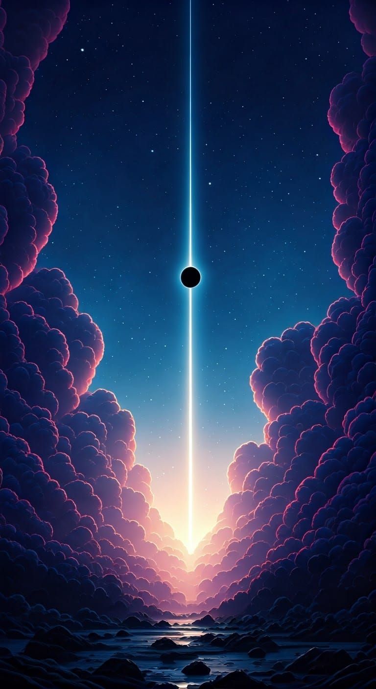 Dark Fantasy Night Sky with Swirling Clouds and Perfect Blac...