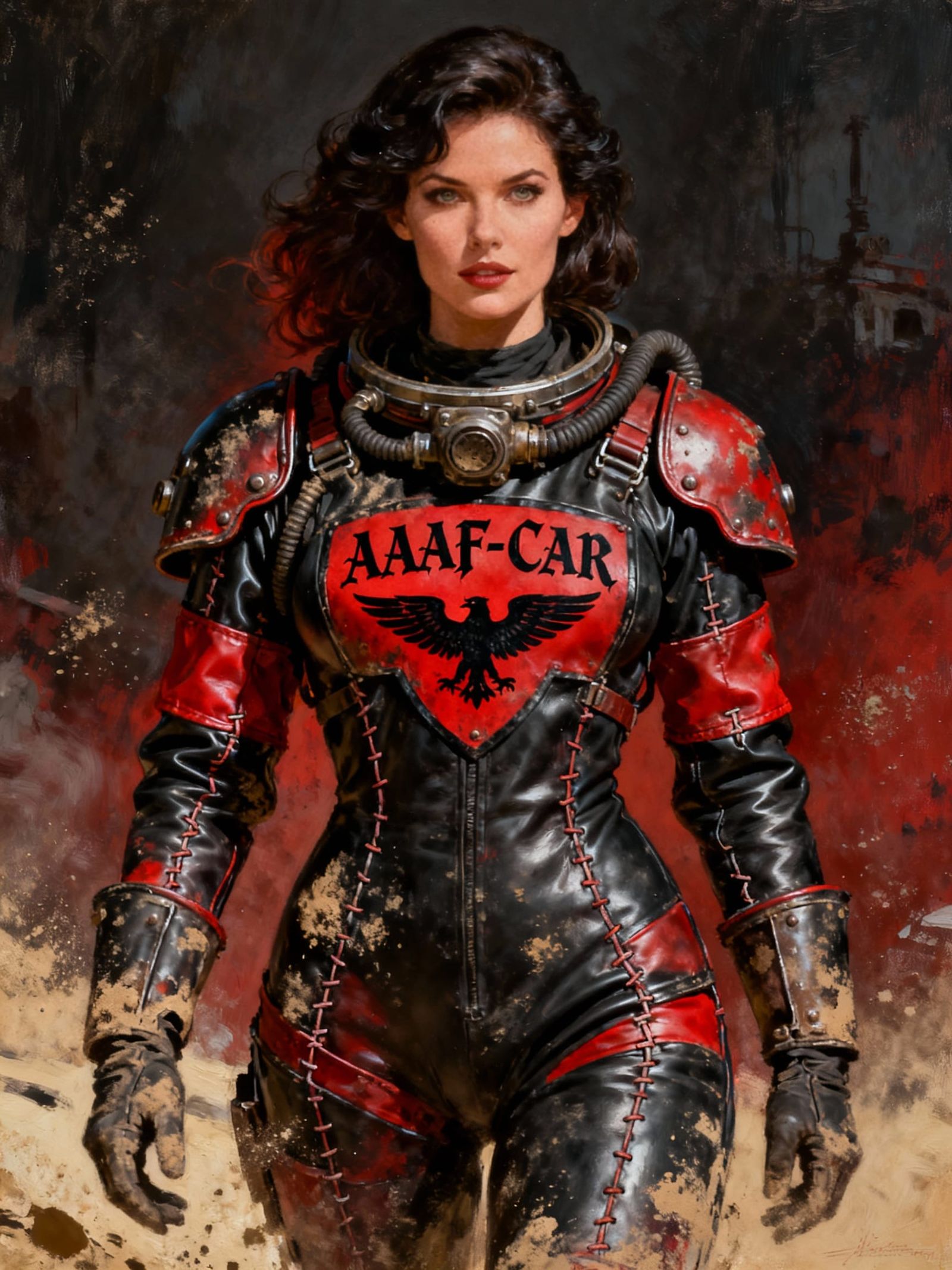 Post-Apocalyptic Woman in Red and Black Vault Jumpsuit