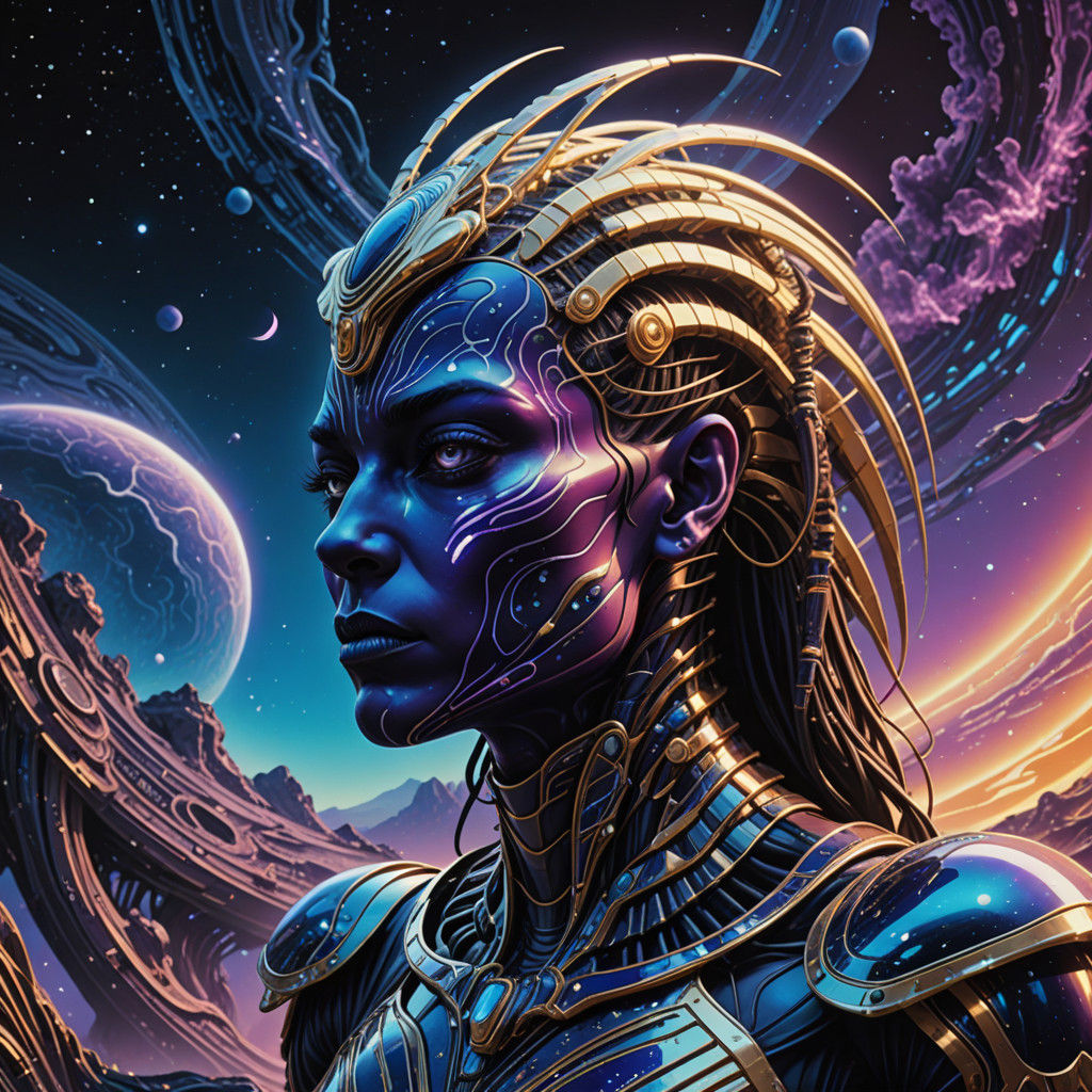 Visually Stunning Grumpy Alien Zebra Surfer in Cosmic Neon