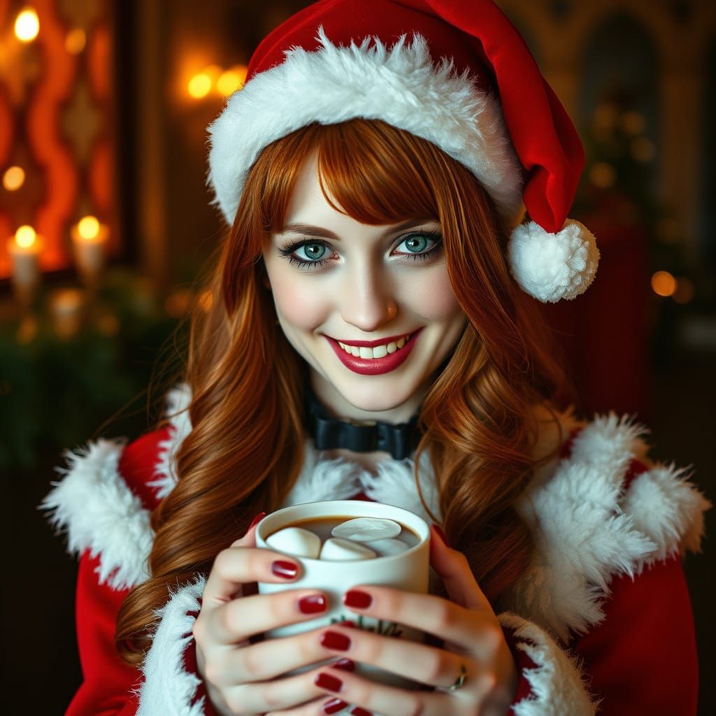 Gothic Santa Woman Enjoys Hot Chocolate