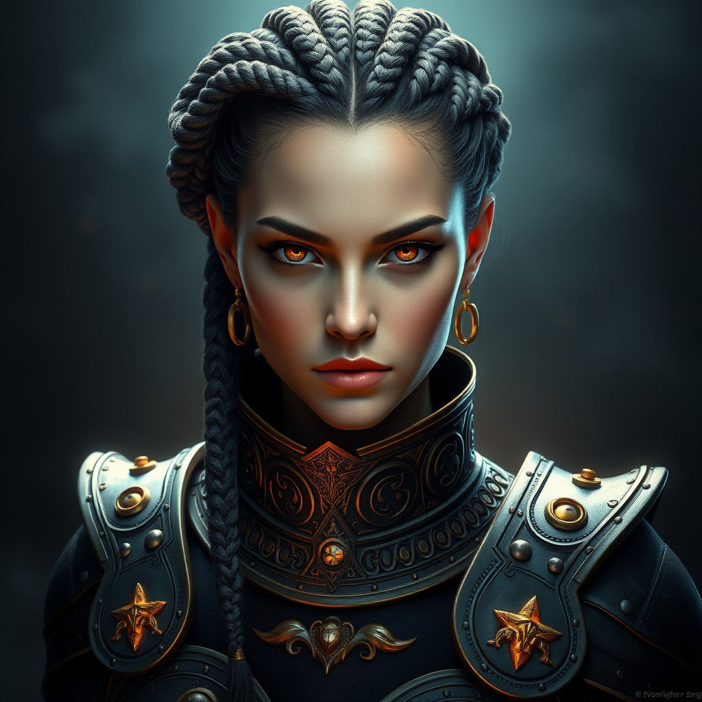 Confident Woman in Runic Armor: Hyperdetailed Portrait