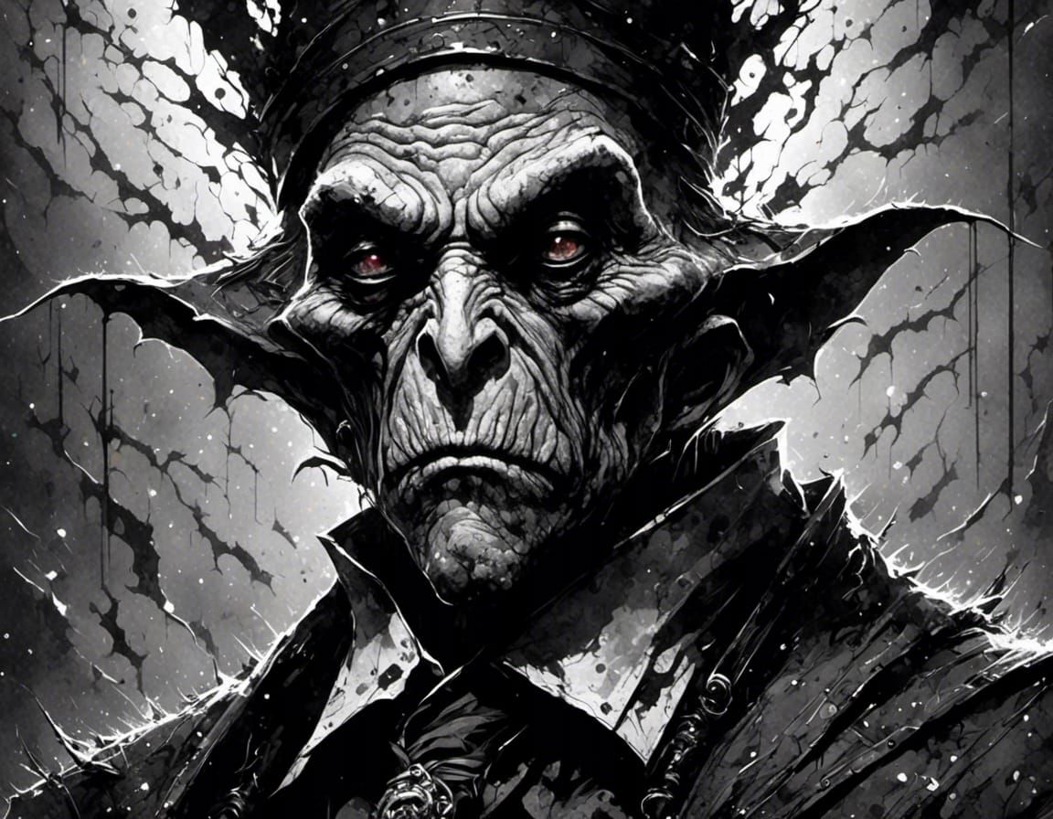 Nosferatu Vampire in Black and White Movie Scene